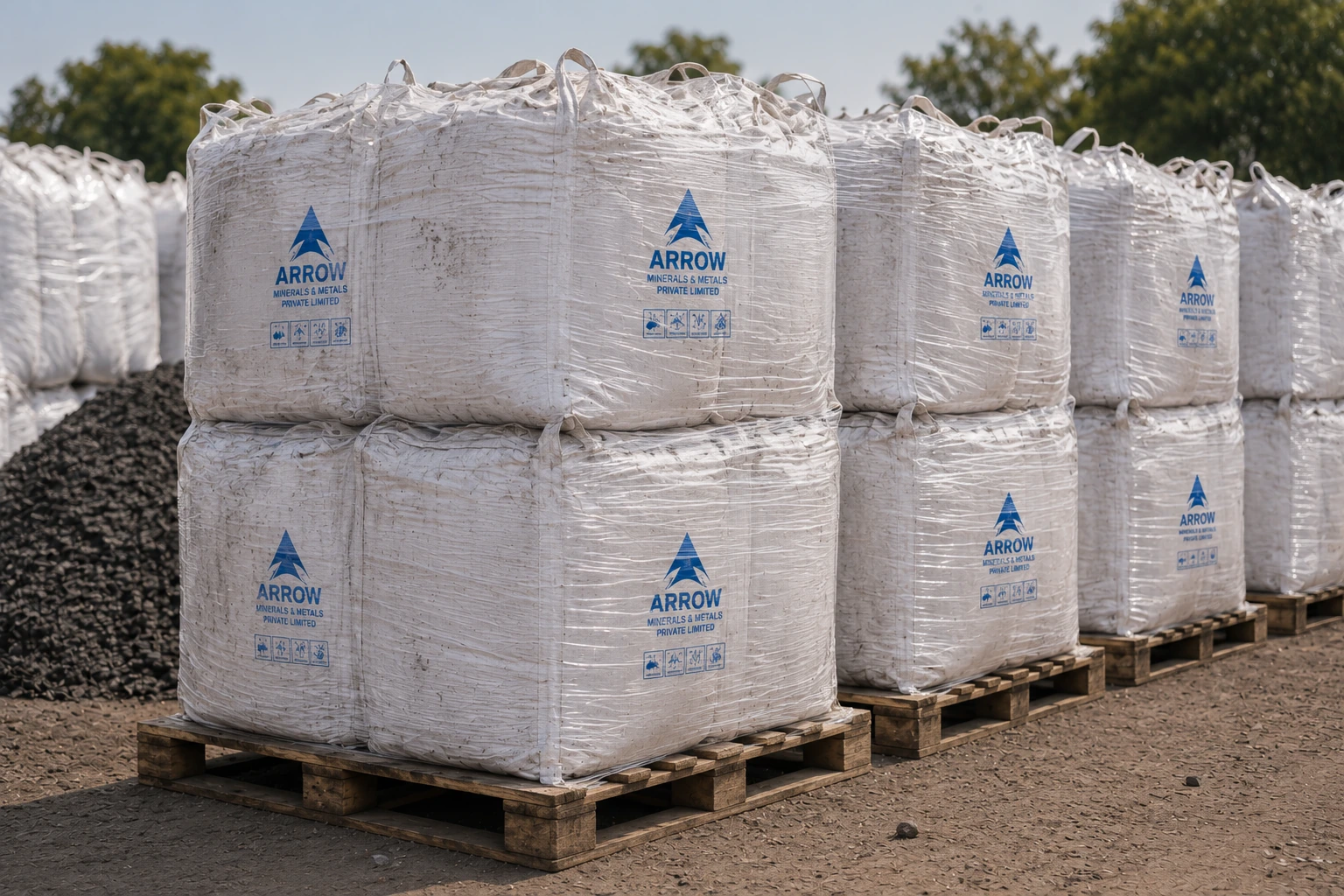 Arrow Minerals palletized jumbo bags ready for dispatch